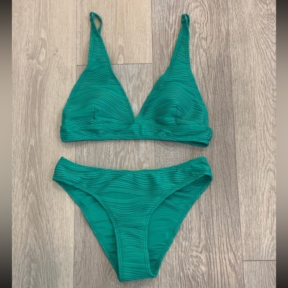 NiP Green Ribbed Triangle Bikini Swimsuit S